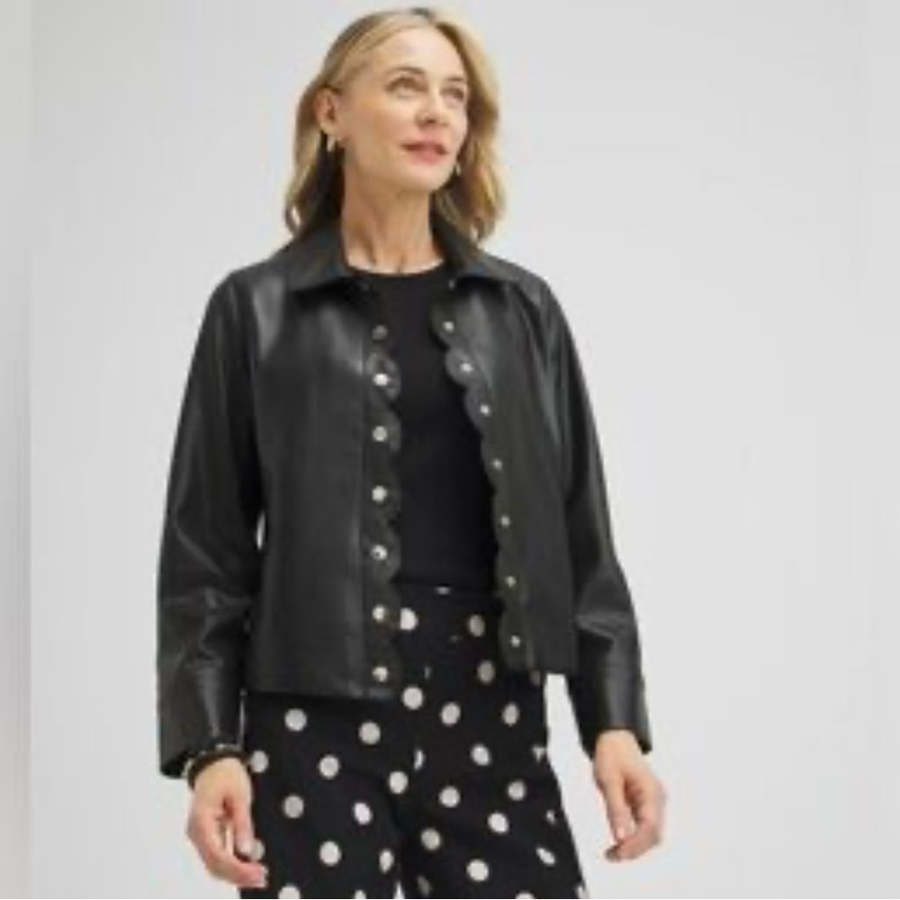Chico's Faux Leather Jacket with Feminine Scolloped Detail
